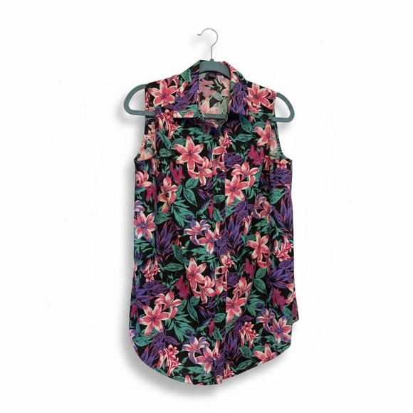 Roaman's 14W Floral Sleeveless Button Down Blouse Top Pink Purple Green - Picture 1 of 8